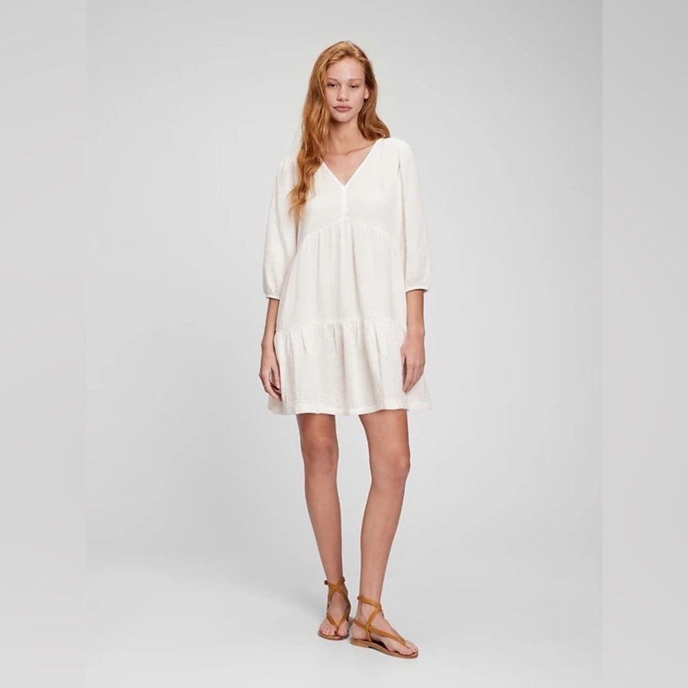 Gap Women XL Crinkle Gauze Tiered Mini Dress Summer Boho Vacation Chic Flowy